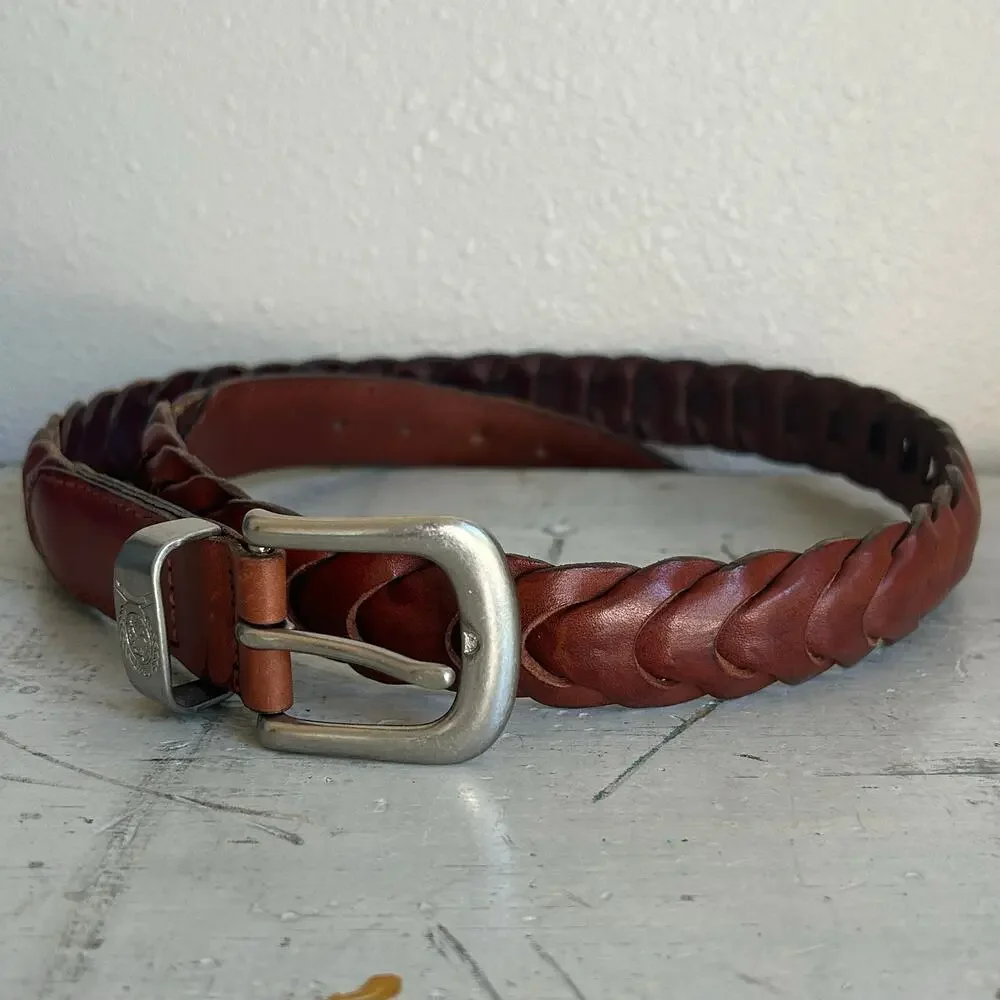 Vintage Brown Braided Leather Belt Made in Turkey coastal preppy casual Size 36